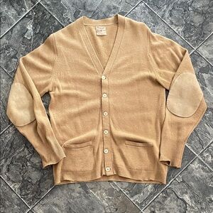 Vintage Cashmere SIMPSON PICCADILLY Tan Elbow Patch Preppy Cardigan Sweater